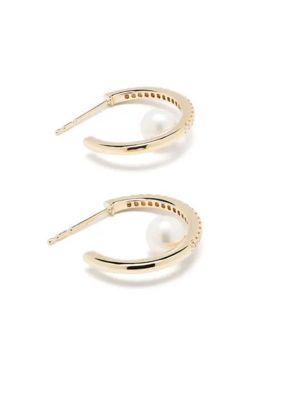 MIZUKI☆18K Yellow Gold Pearl And Diamond Hoop Earrings MIZUKI 14-karat gold, pearl and diamond hoop earrings | NET