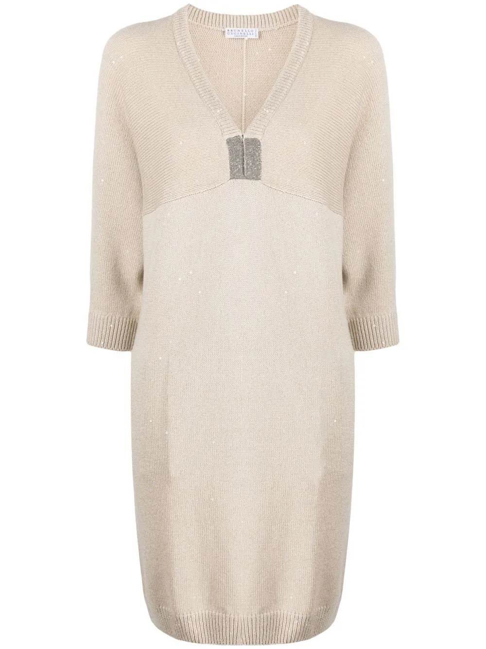 

Brunello Cucinelli vestido tejido con cuello en V - Neutro