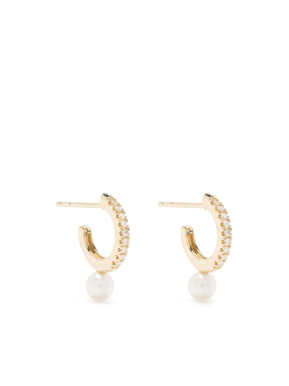 14kt yellow gold diamond pearl hoop earrings