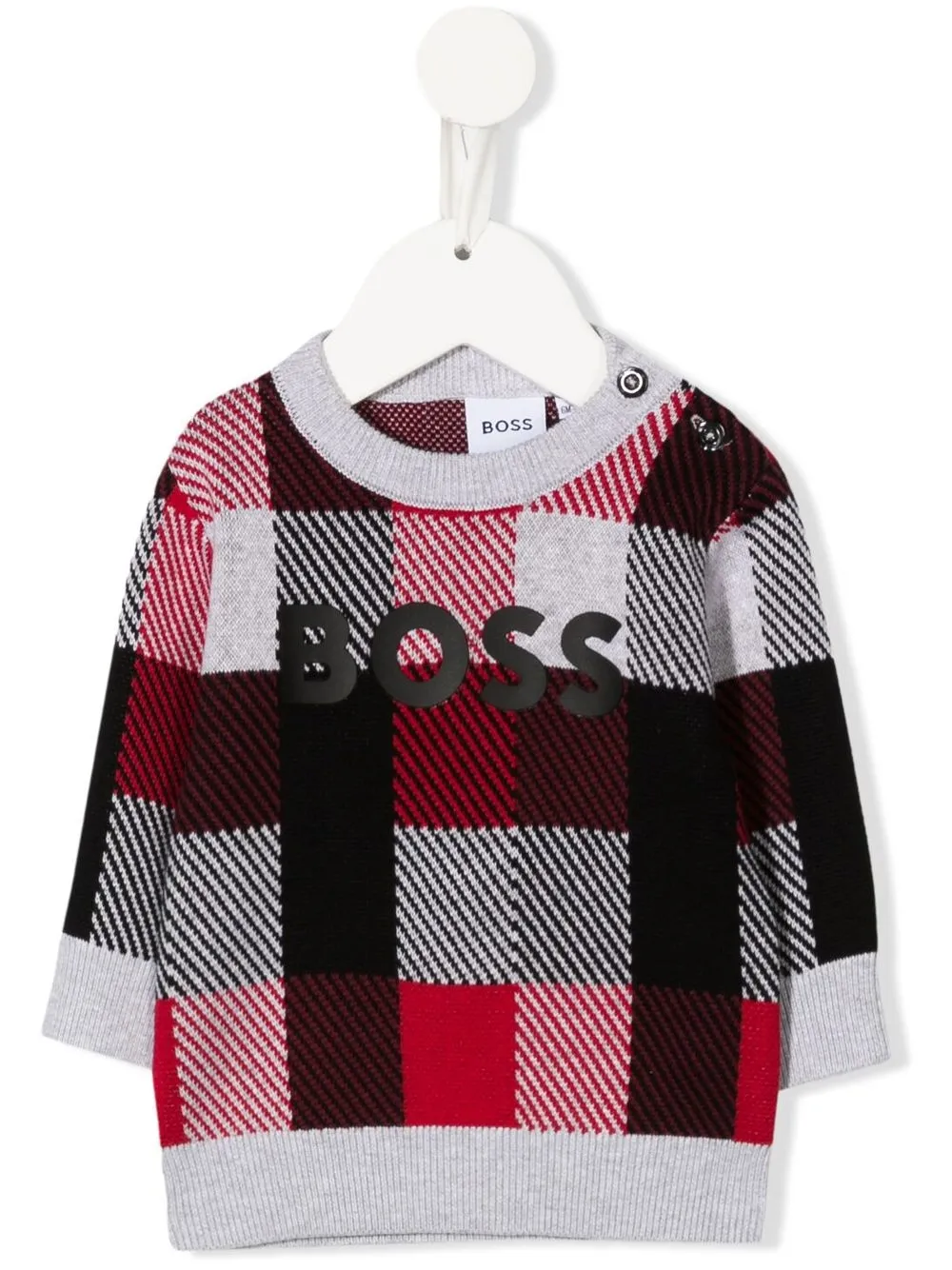 

BOSS Kidswear suéter a cuadros con logo - Gris