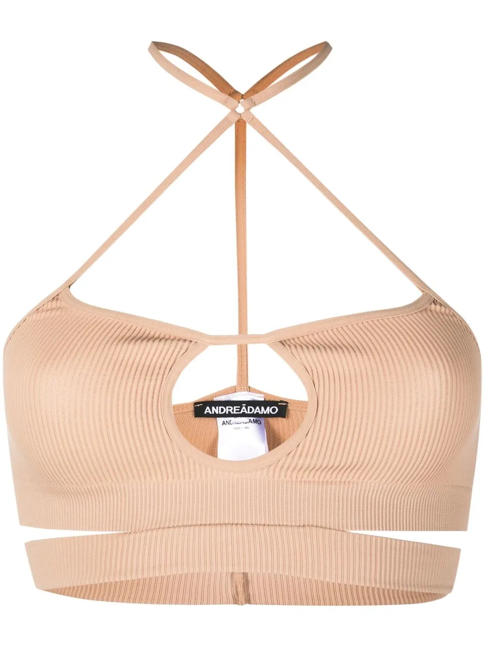 

ANDREĀDAMO halter-neck cut-out detail bra-top - Neutrals