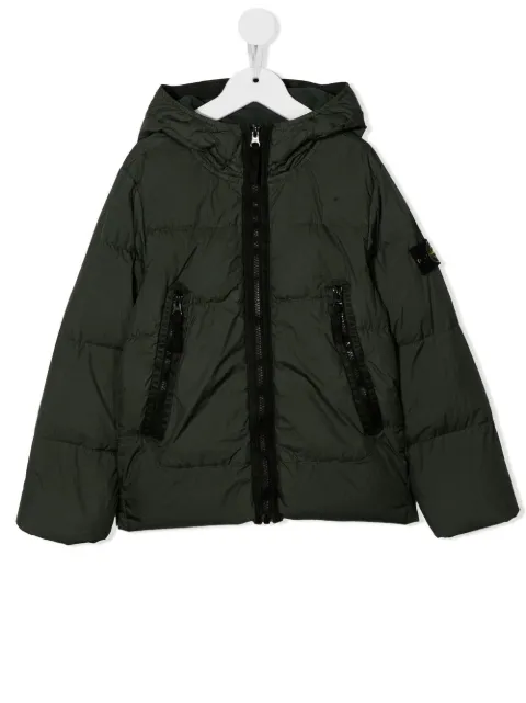 Stone Island Junior Gefütterte Kapuzenjacke mit Logo-Patch