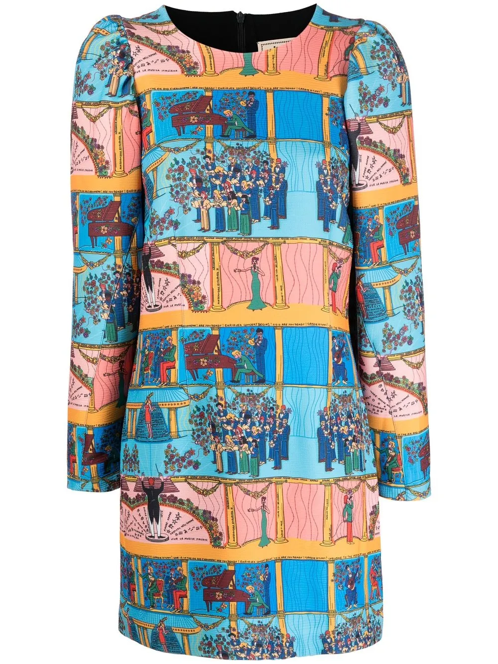 

alessandro enriquez graphic-print long-sleeve dress - Blue