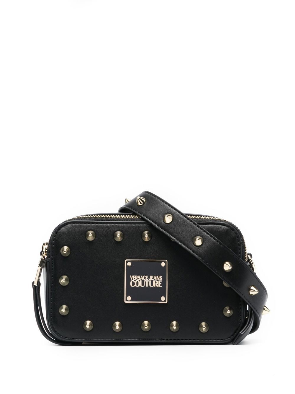 Leather Studded Messenger Bag in Black - Versace