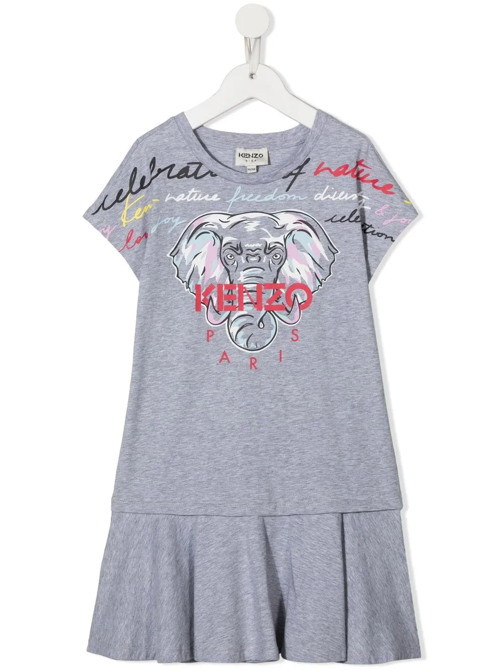 

Kenzo Kids vestido estilo playera con elefante estampado - Gris