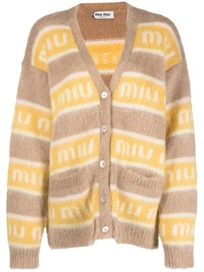 striped logo-jacquard cardigan | Miu 
