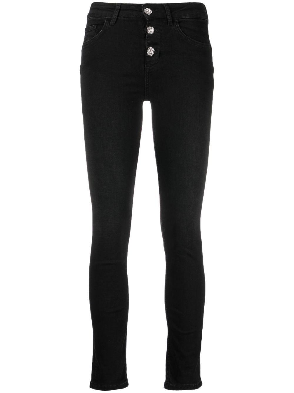 Black Crystal-button cropped skinny jeans Farfetch Women Clothing Jeans Skinny Jeans 
