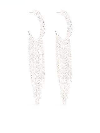 Rhinestone Fringe Hoop Earrings - Black