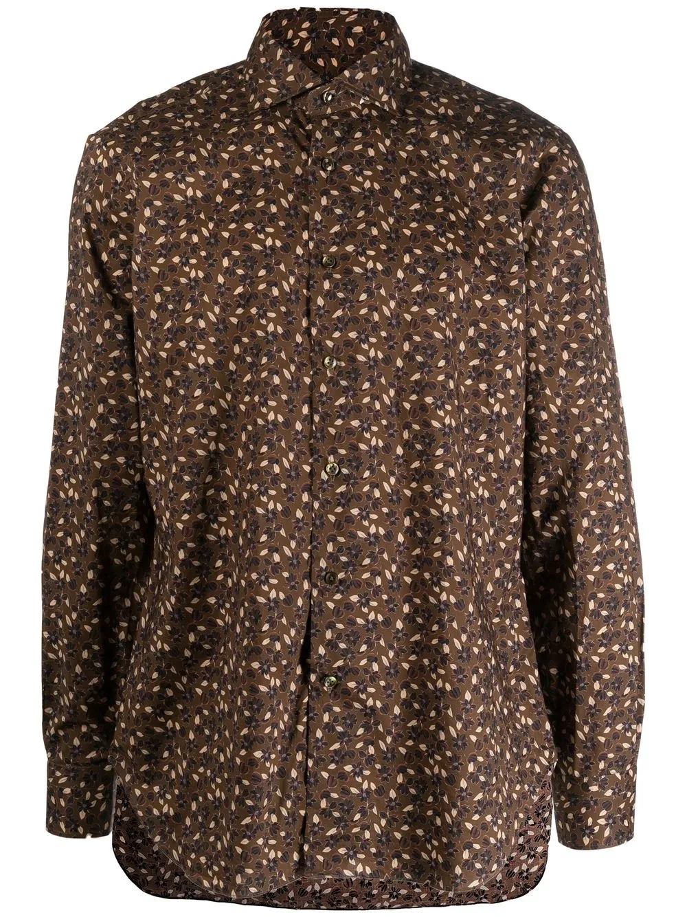 

Barba floral-print spread collar shirt - Brown