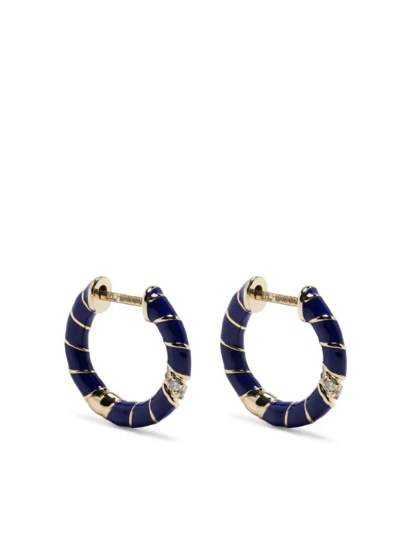 Yvonne Léon 9kt Yellow Gold Diamond and Enamel Hoop Earring in Blue