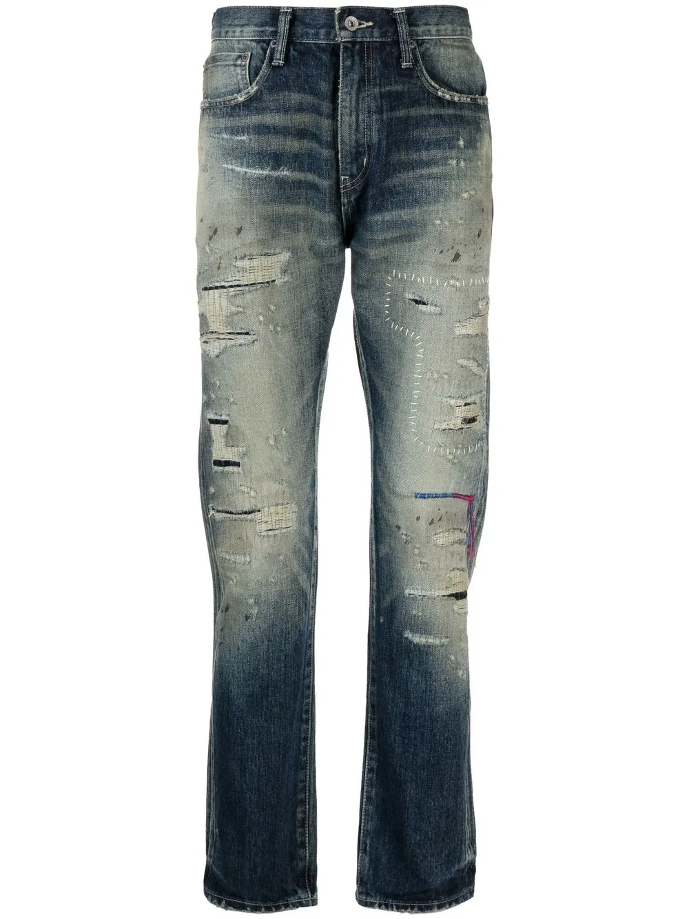 

Neighborhood Savage distressed straight-leg jeans - Blue