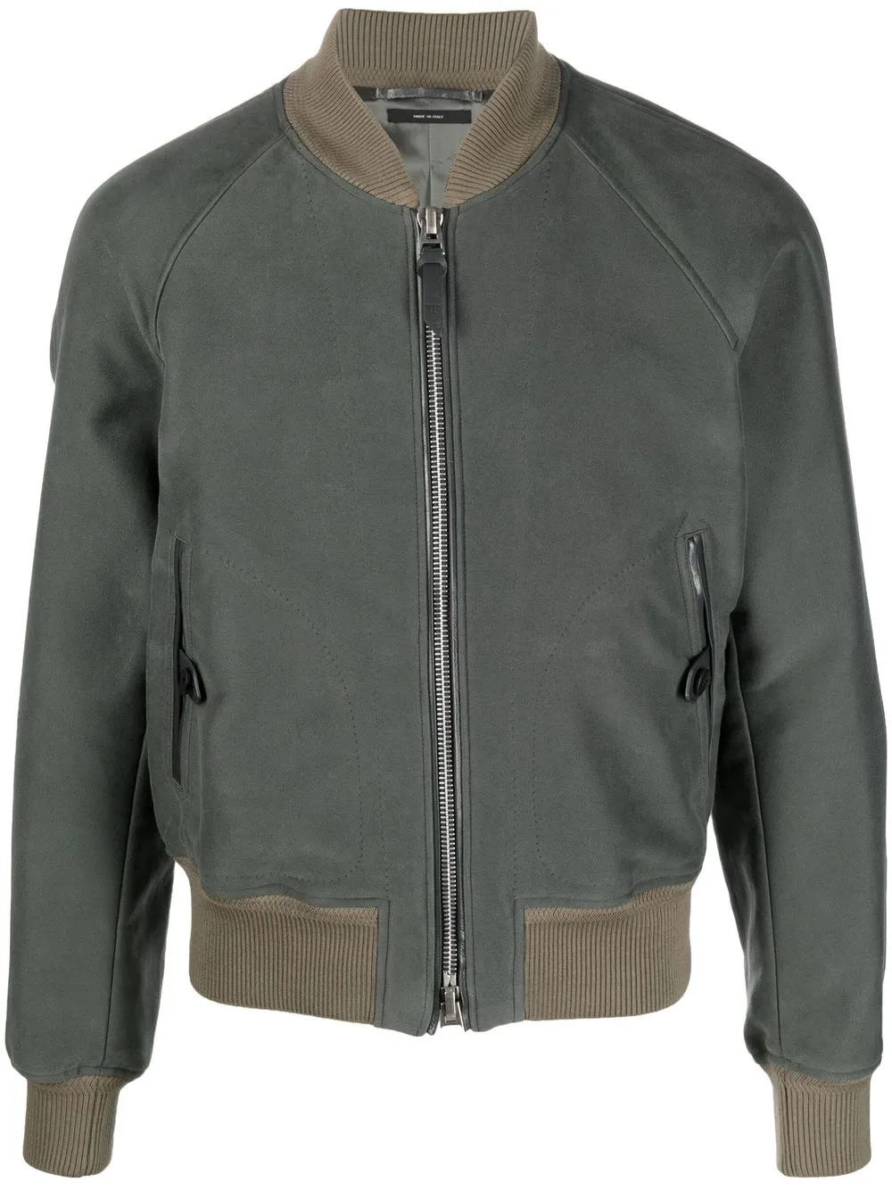 

TOM FORD ribbed-detail zipped-up bomber jacket - Green