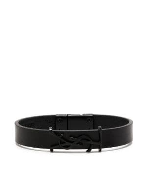 SAINT LAURENT, Logo charm leather loop bracelet, Men