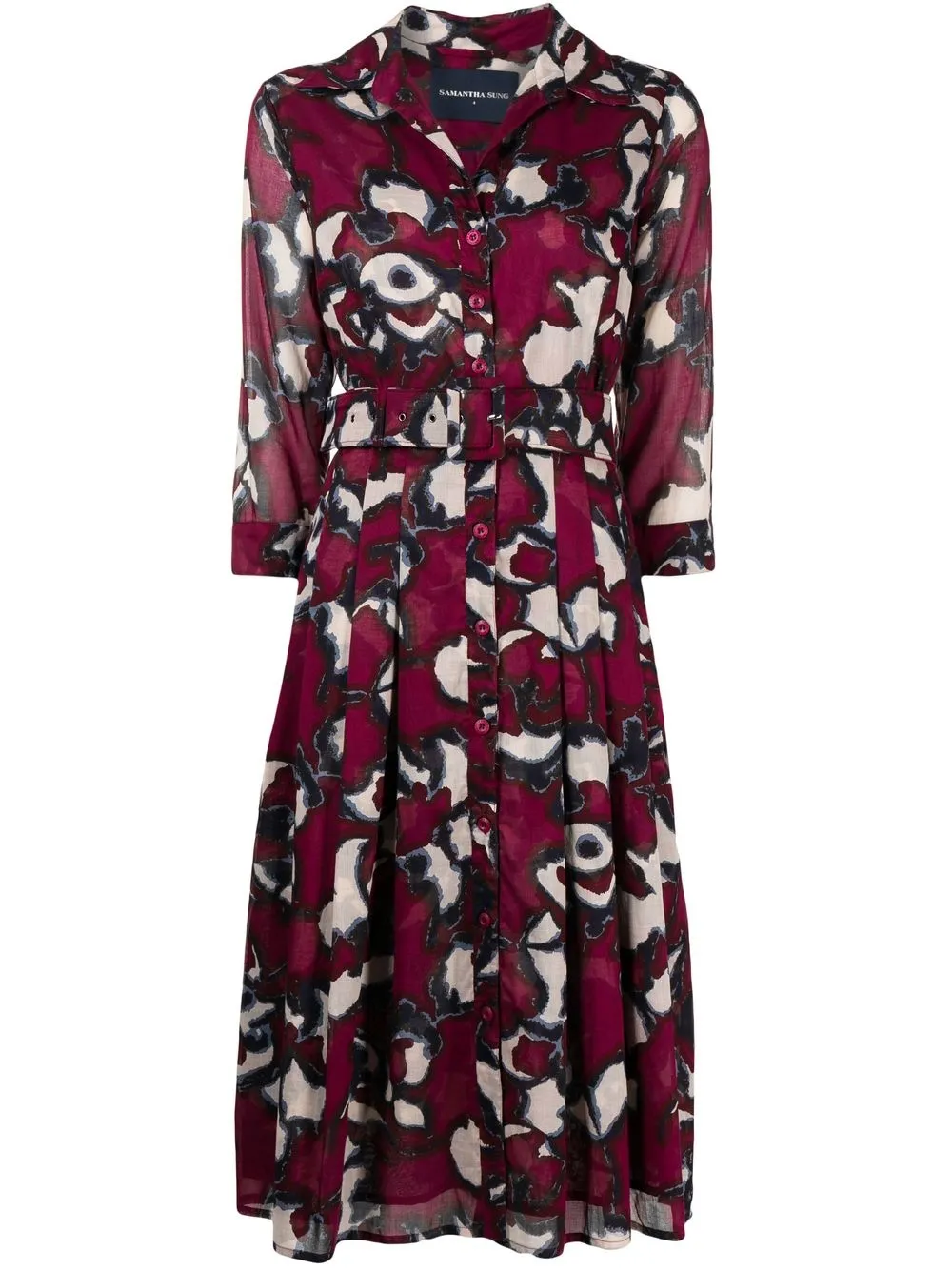 Samantha Sung Floral-print Belt Shirt Dress In Purple