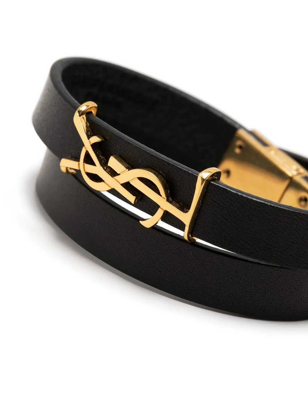 Saint Laurent YSL Logo-Plaque Leather Bracelet