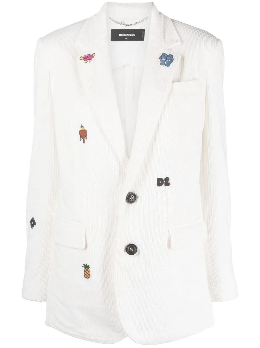 

Dsquared2 patch-detail corduroy blazer - 101 WHITE