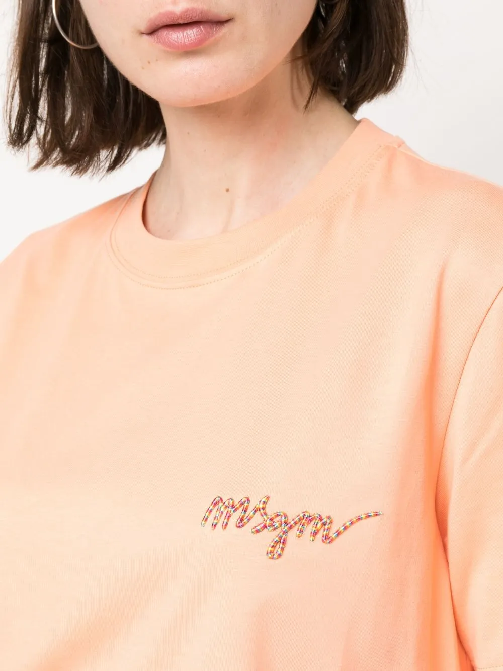 Msgm Logo-print Cotton T-shirt In Orange