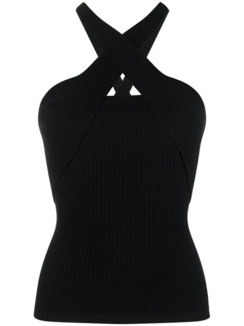 MSGM ribbed-knit crossover-strap top
