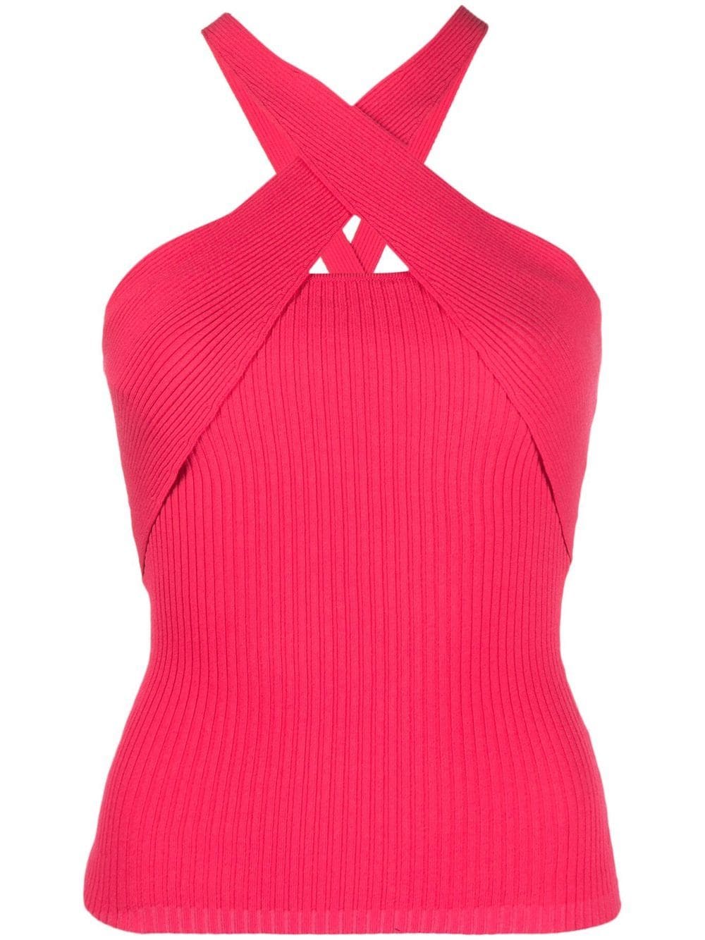 Shop Msgm Ribbed-knit Halterneck Top In Pink