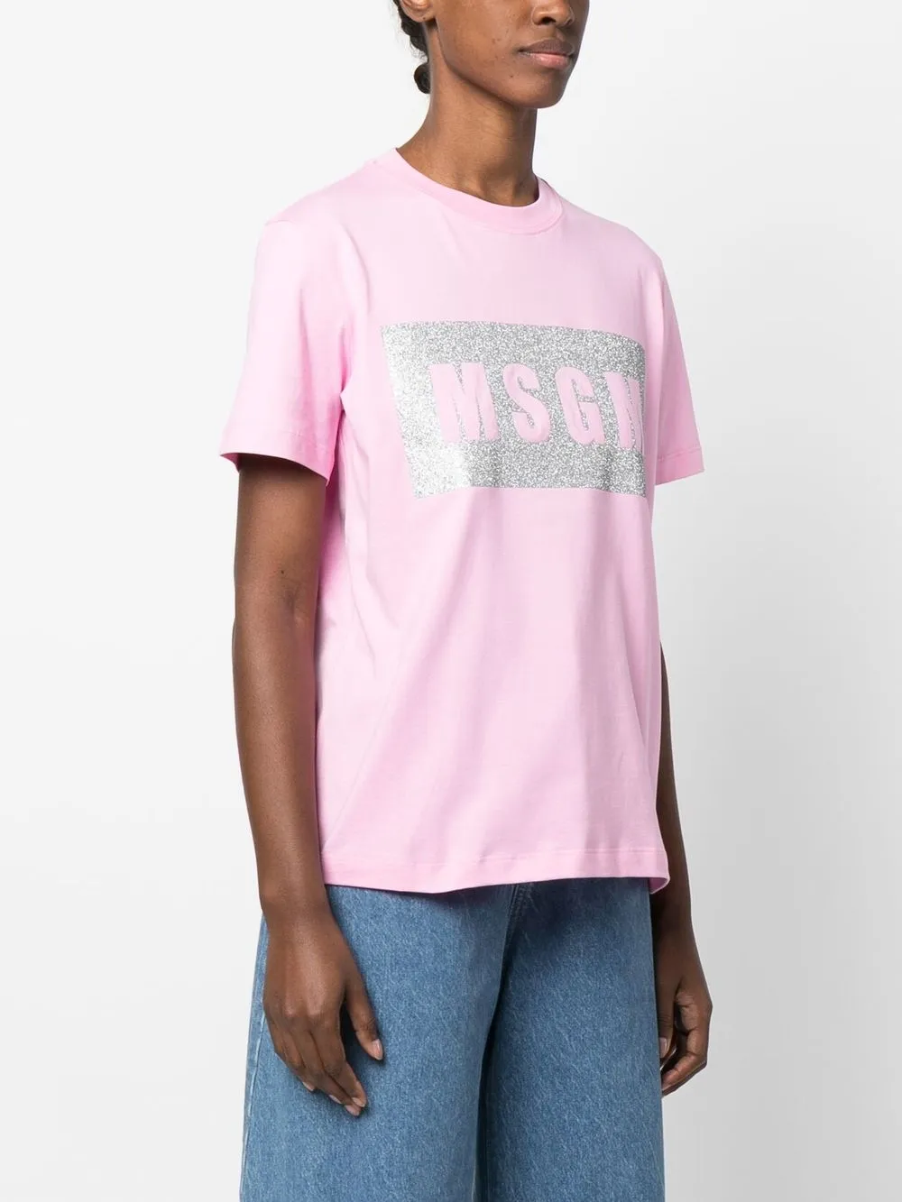  Msgm T Shirt Mit Logo Print   Rosa 