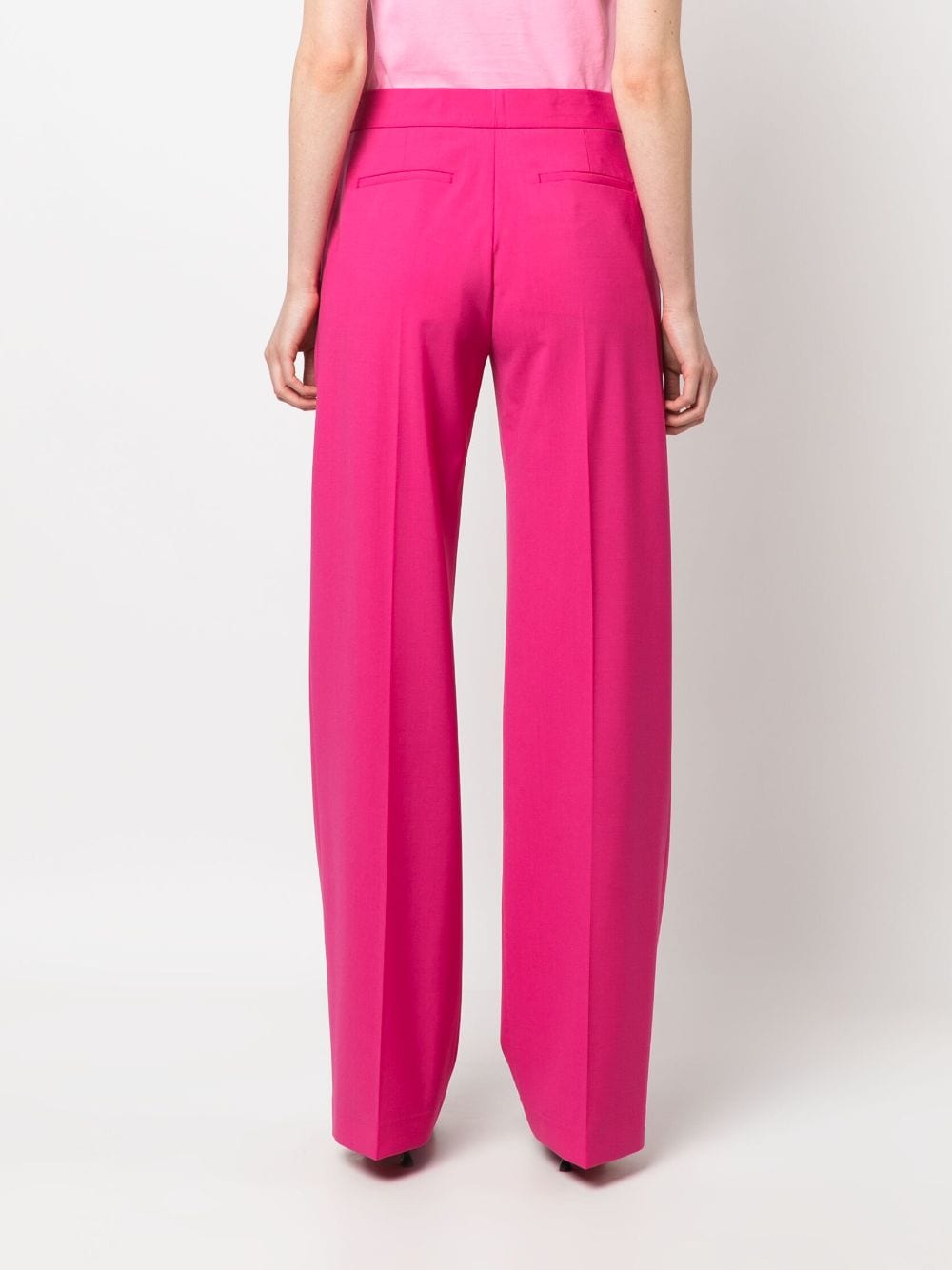 Shop Msgm High-waist Wide-leg Wool Trousers In Rosa