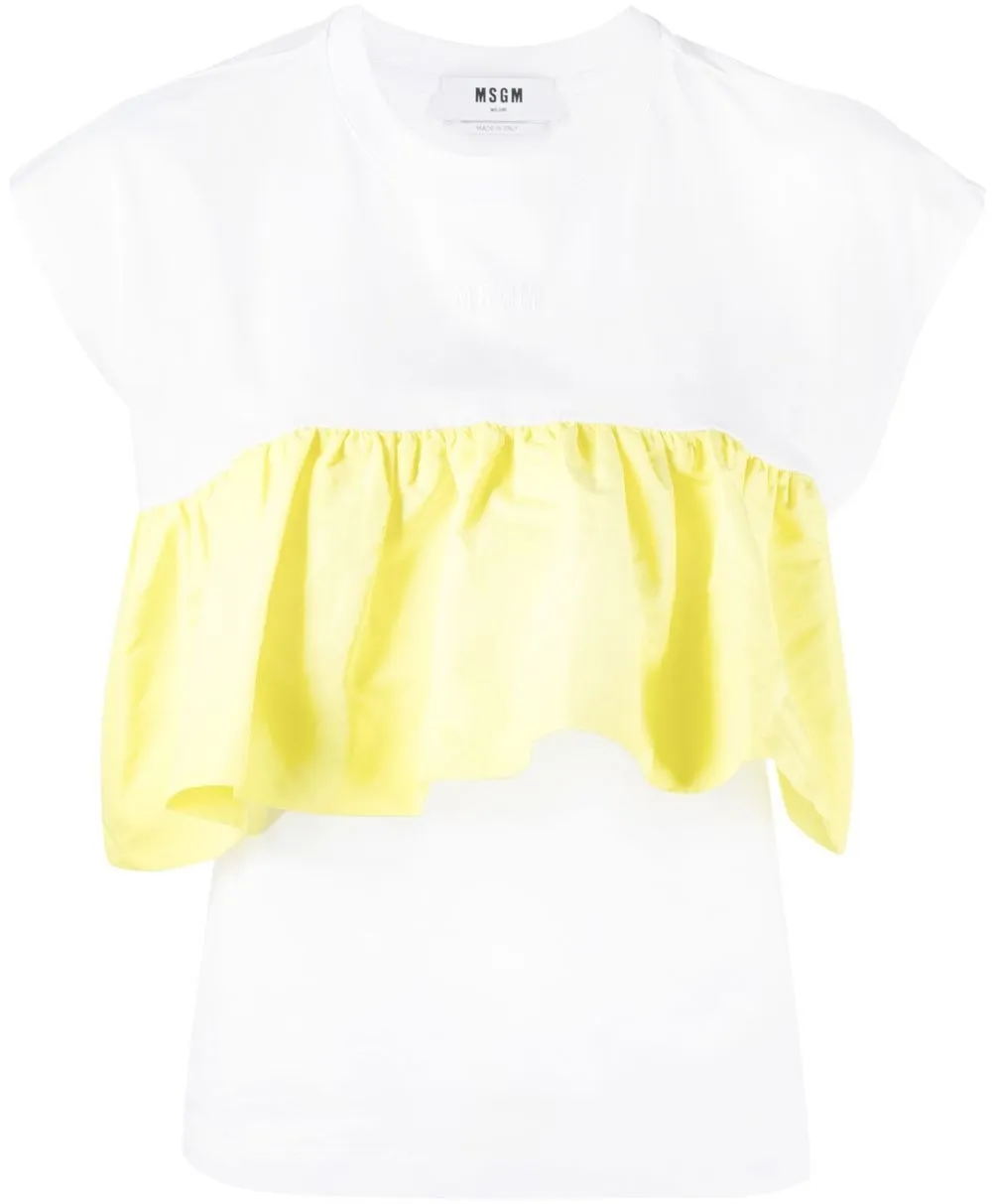 

MSGM ruffle-detail cap-sleeve T-shirt - White