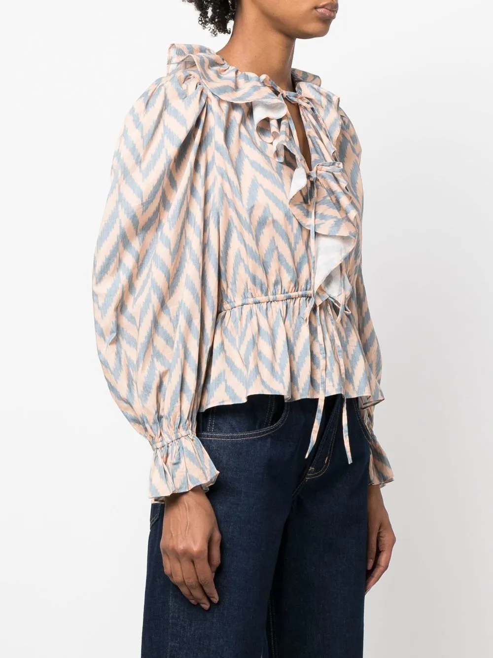 Ulla Johnson Zig-zag Ruffle Blouse In Neutrals