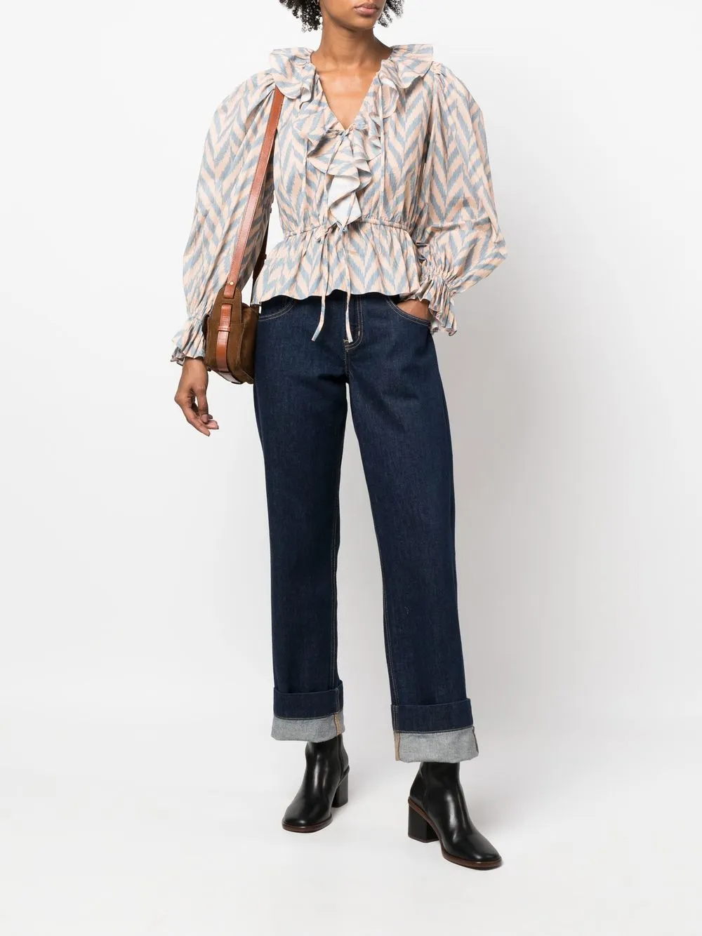 Ulla Johnson Zig-zag Ruffle Blouse In Neutrals