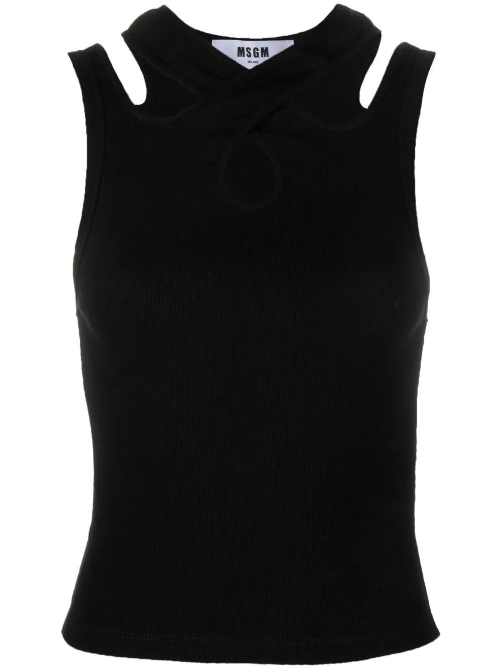 Msgm Black Ribbed Tank Top With Cut-out Detailing In Cotton Woman In Schwarz