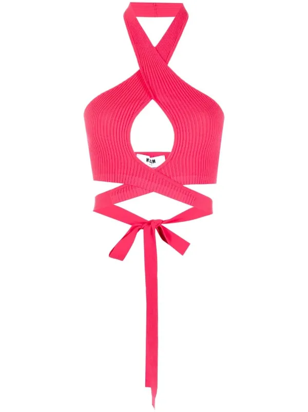 MSGM リボントップス MSGM リブニット クロップドトップ | ピンク | FARFETCH JP