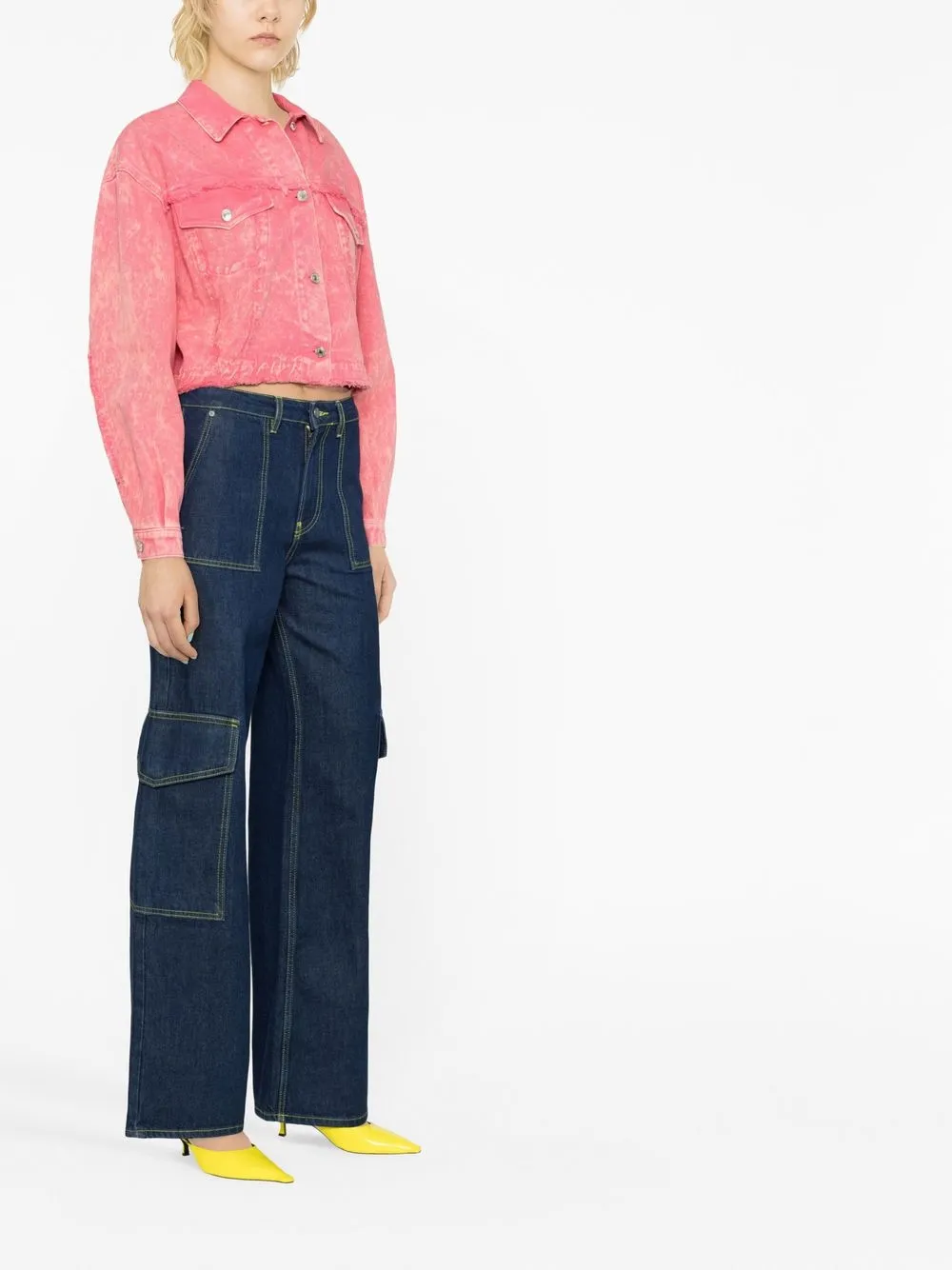 Msgm Frayed-detailing Denim Jacket In 粉色