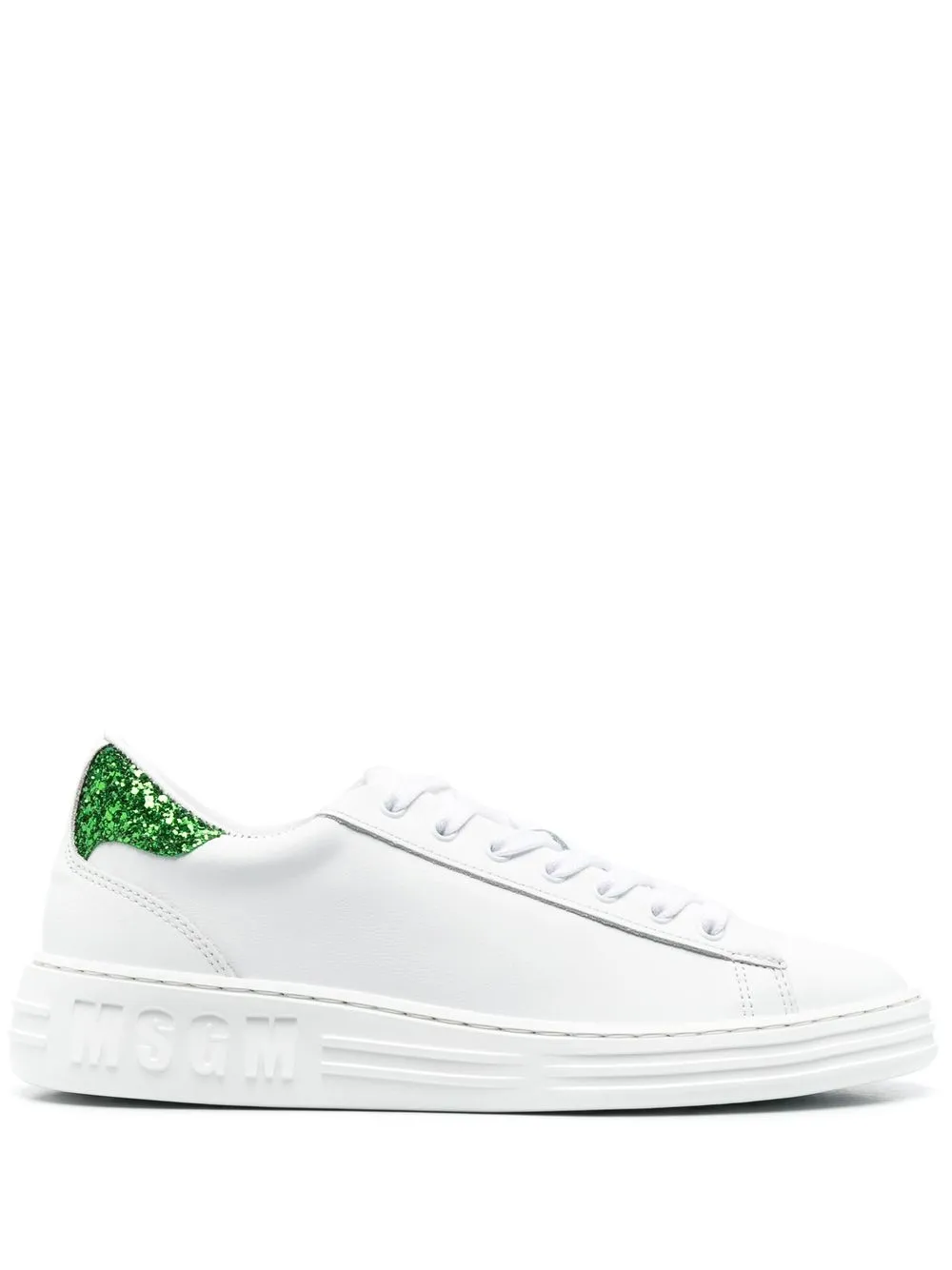 Msgm Contrast Heel-counter Leather Sneakers In White