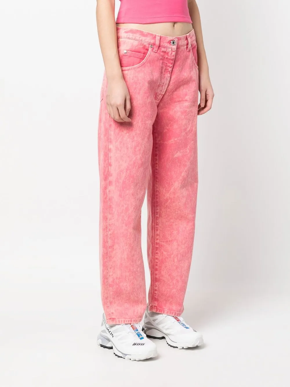 Msgm Cotton Denim Straight Cropped Jeans In Rosa