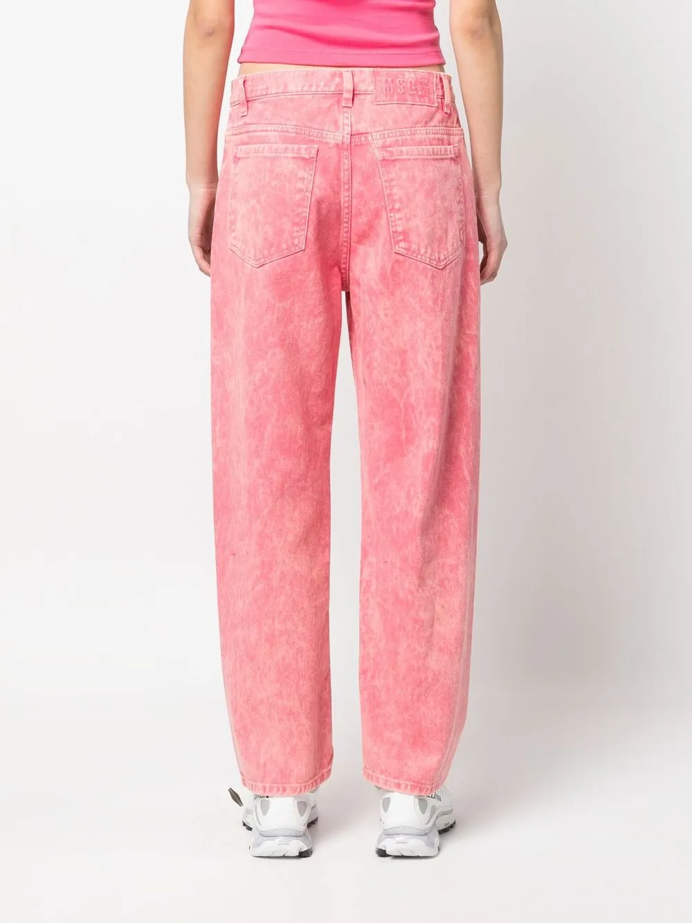 Msgm Cotton Denim Straight Cropped Jeans In Rosa