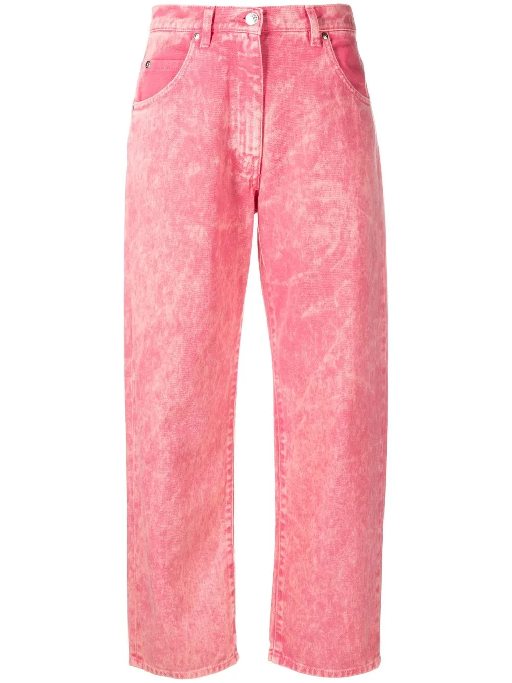Msgm Cotton Denim Straight Cropped Jeans In Lilac