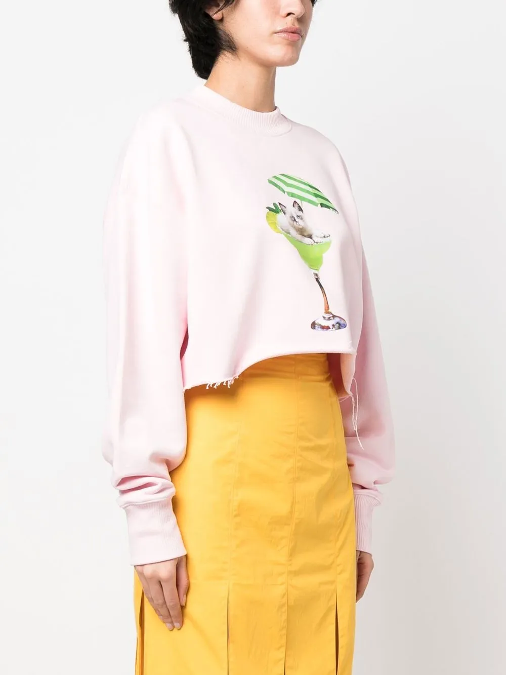 Msgm Graphic Print Cropped Sweatshirt In Pink