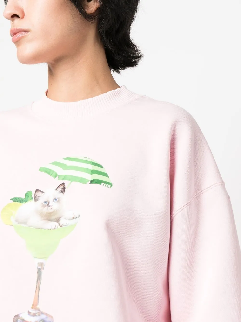 Msgm Graphic Print Cropped Sweatshirt In Pink