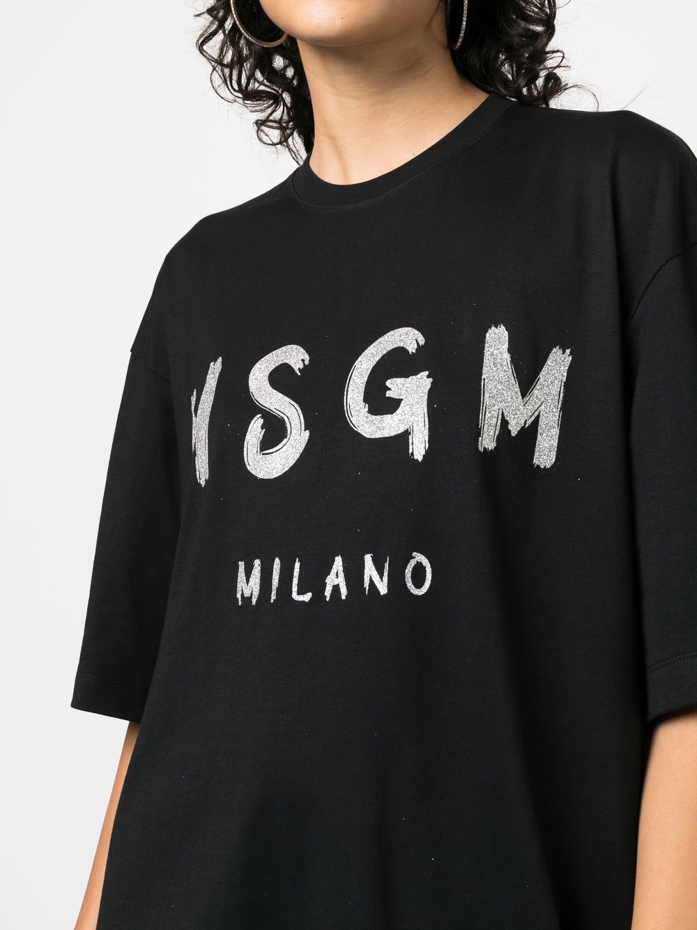 Shop Msgm Logo-print Glitter T-shirt Dress In 黑色
