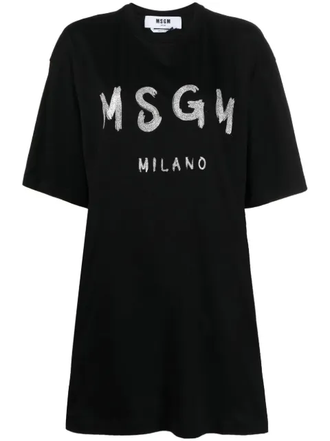 MSGM vestido estilo playera con logo estampado y glitter