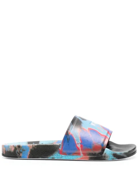 MSGM tie-dye logo-print sliders