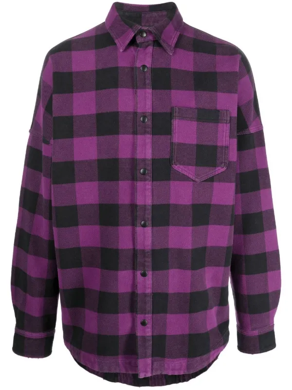 Cromoncent Camicia Uomo Maniche Corte A Quadri Buffalo – Rosa E Viola – Taglia L – Casual Estiva