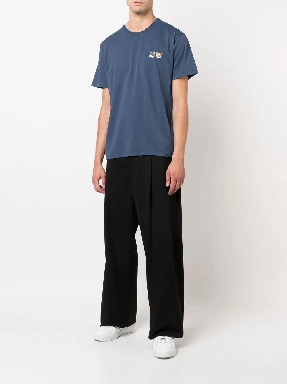 Maison Kitsuné T-shirt met vossenpatch - Blauw