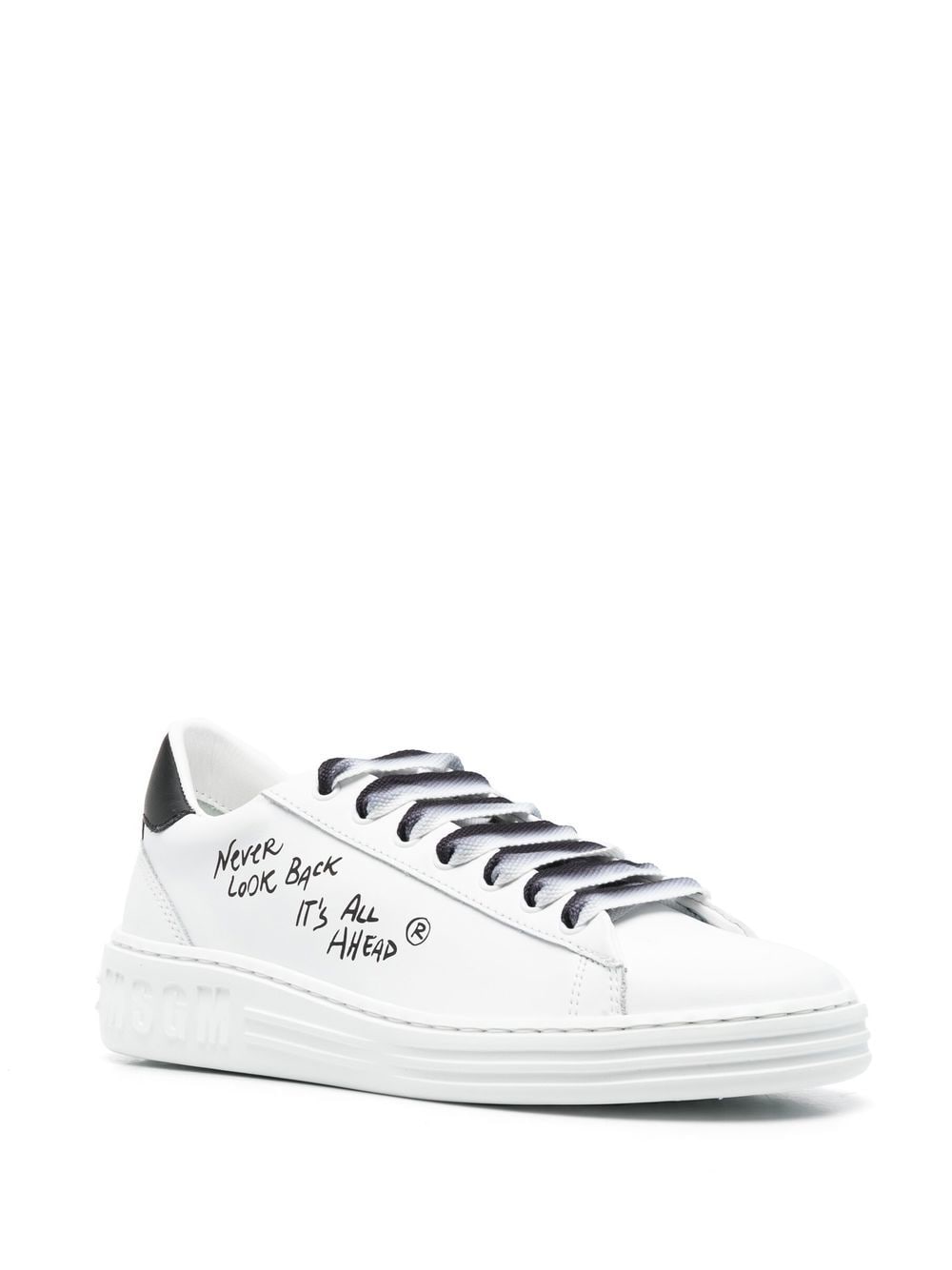 Shop Msgm Slogan-print Leather Sneakers In 白色