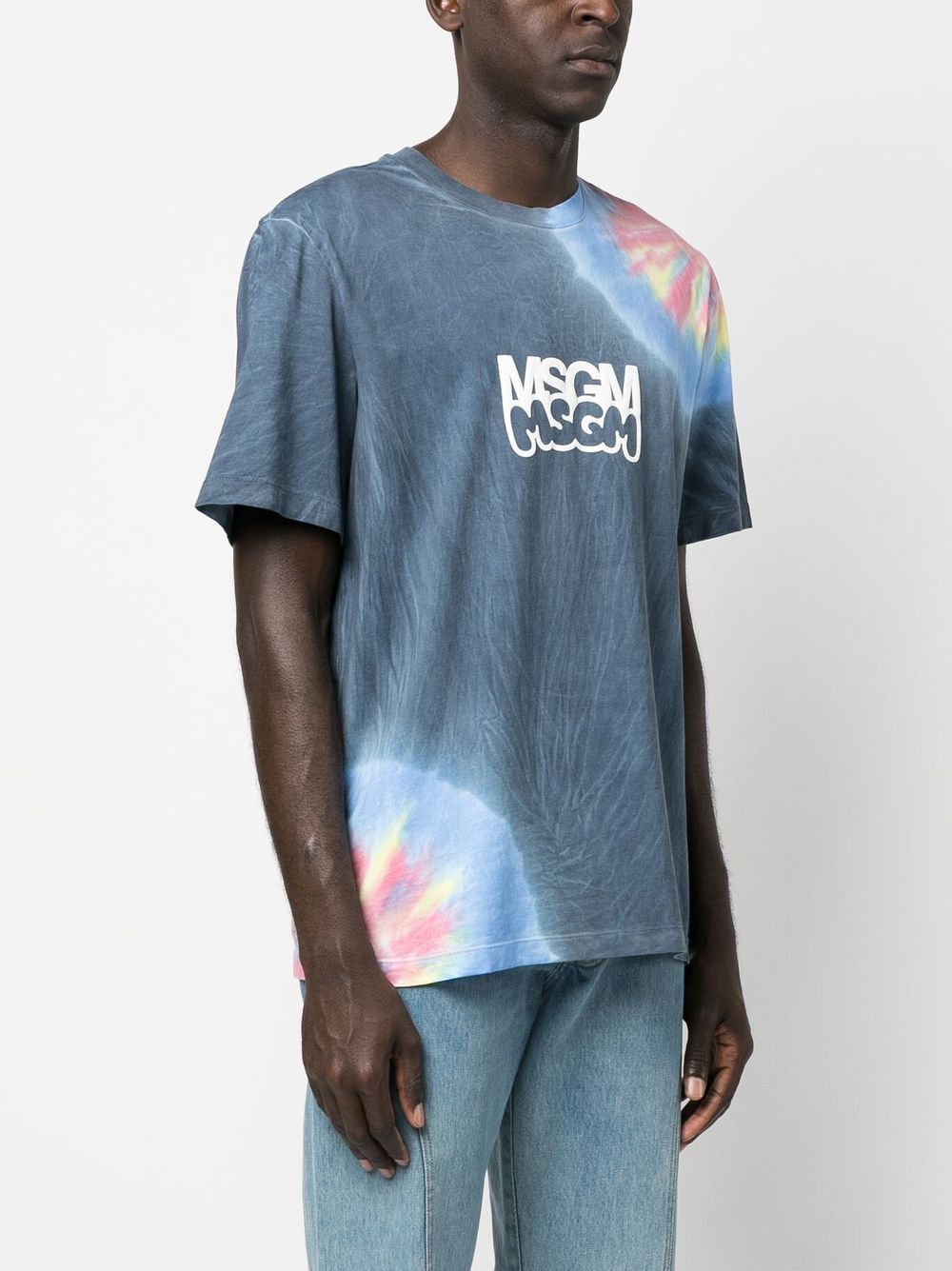 Shop Msgm Logo-print Tie-dye T-shirt In 蓝色