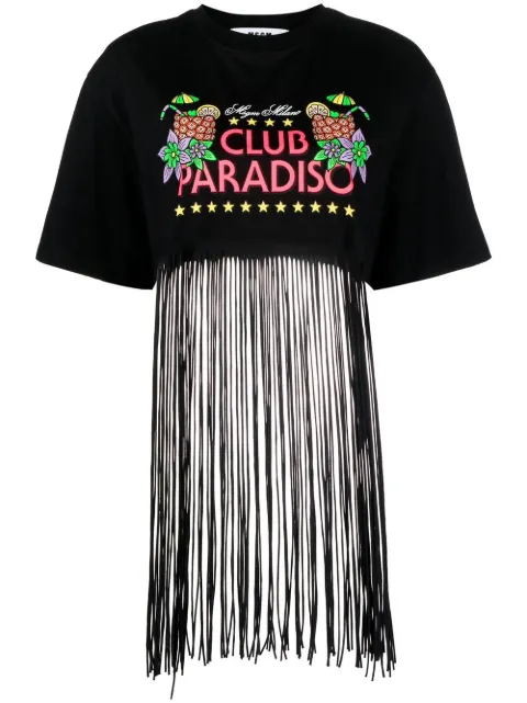 MSGM graphic-print frayed T-Shirt 