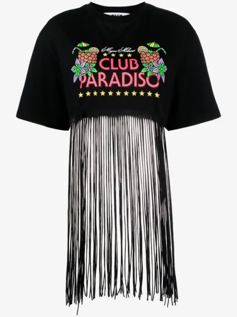 MSGM graphic-print frayed T-Shirt