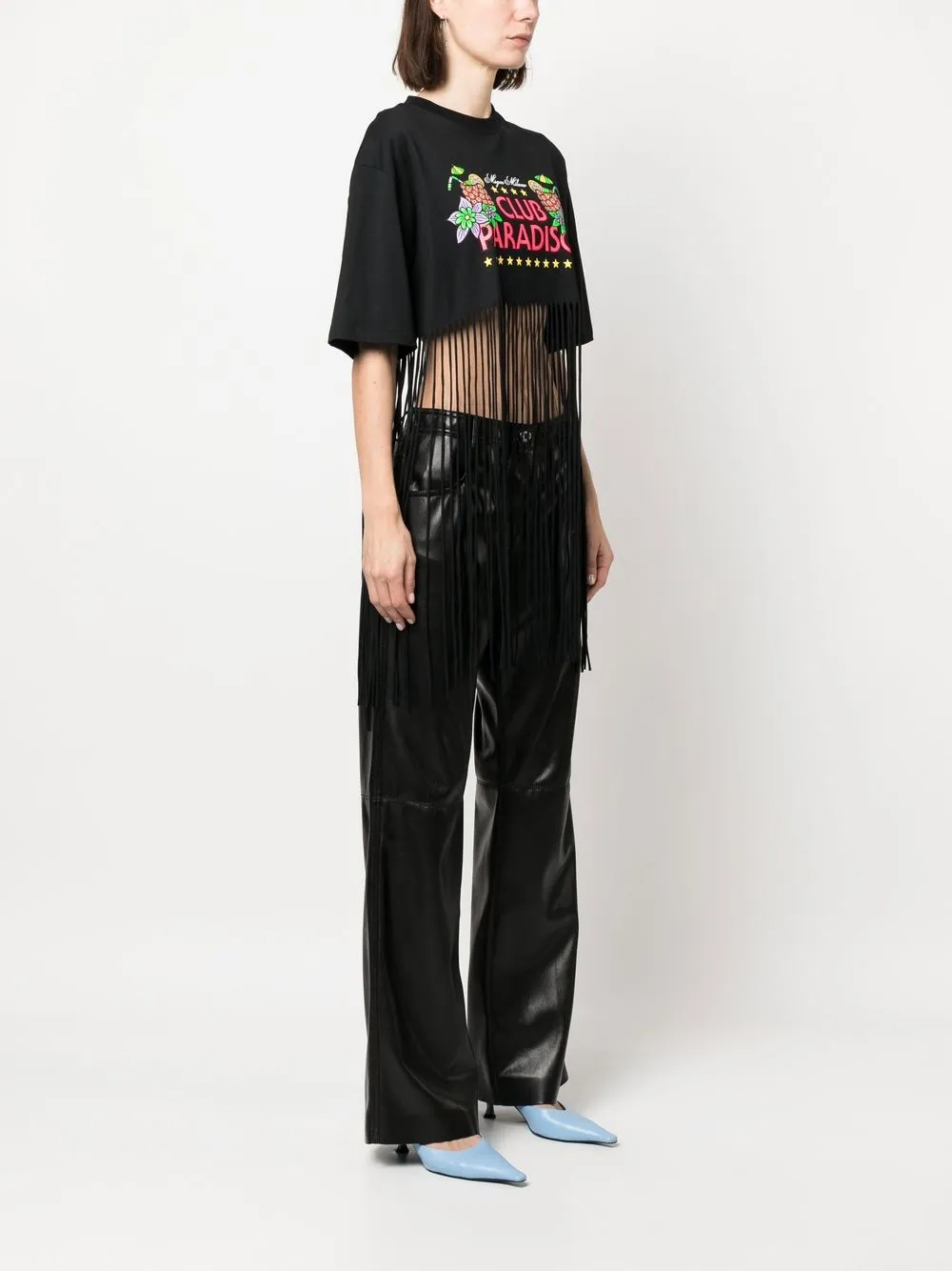  Msgm Camiseta Deshilachada Con Estampado Gráfico - Negro 