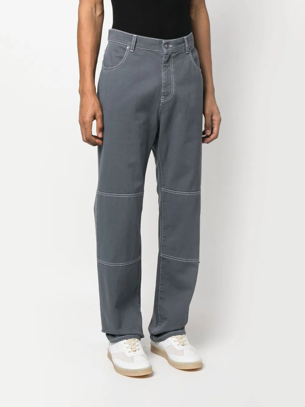 Msgm Logo-print Straight-leg Trousers In Grey