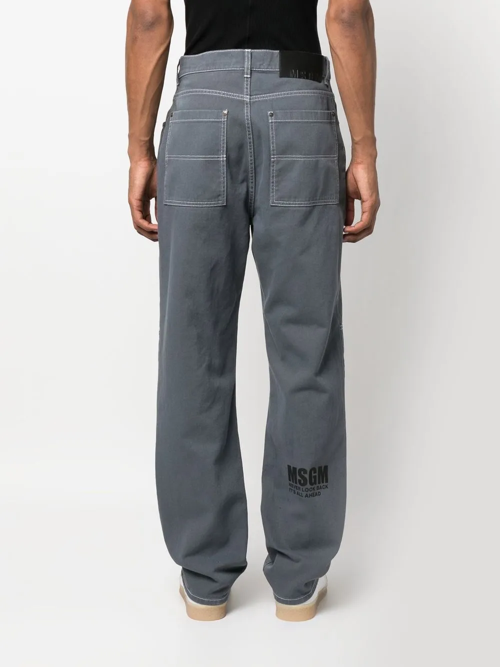 Msgm Logo-print Straight-leg Trousers In Grey