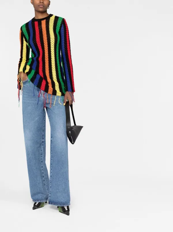 MSGM Striped Crochet Fringed Jumper Black FARFETCH IE